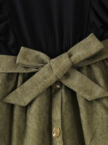 Tween Girl Colorblock Ruffle Trim Belted Dress - Multicolor - View 3