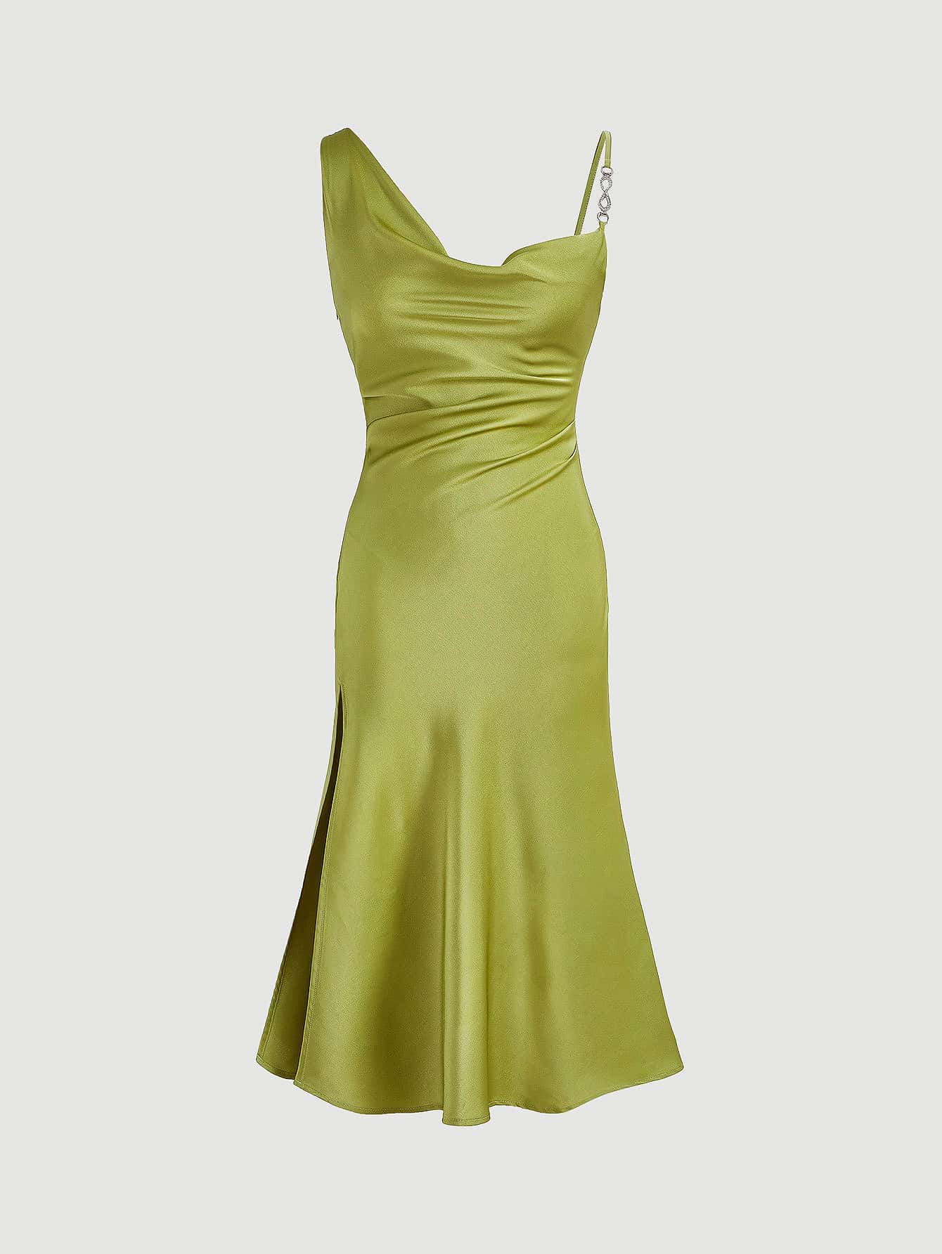 SHEIN MOD Đầm Chuỗi Vắt Xù màu trơn Thanh lịch - Màu xanh chanh - Xem 1