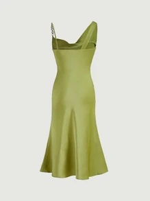 SHEIN MOD Đầm Chuỗi Vắt Xù màu trơn Thanh lịch - Màu xanh chanh - Xem 2