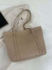 DAZY Fashionable High Capacity Quilted Embossed Plaid Solid Color Shoulder Tote Bag For Women - Khaki - View 5