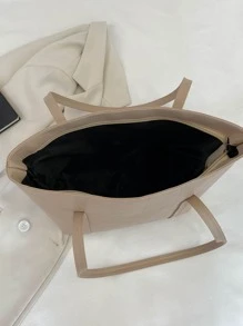 DAZY Fashionable High Capacity Quilted Embossed Plaid Solid Color Shoulder Tote Bag For Women - Khaki - View 8