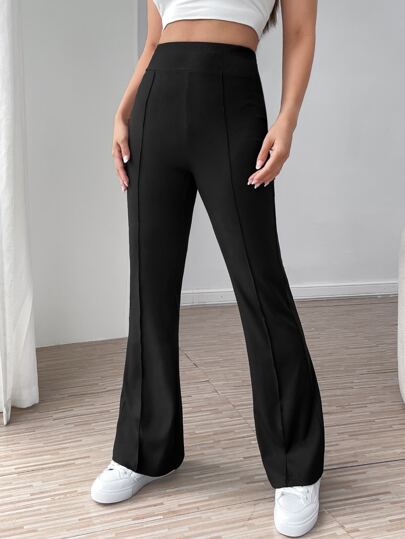 SHEIN EZwear Elastic Waist Seam Detail Flare Leg Pants