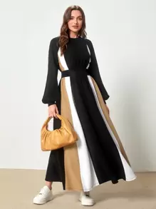 Mulvari Colourblock Lantern Sleeve Dress - Multicolor - View 1