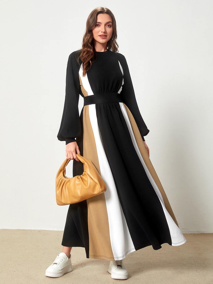 Mulvari Colourblock Lantern Sleeve Dress - Multicolor - View 1