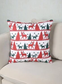 Funda de cojín sin relleno árbol & ciervo con bordado - Rojo - Ver 1