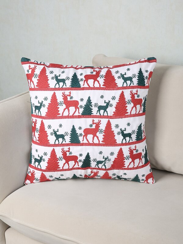 Tree & Deer Embroidery Cushion Cover Without Filler