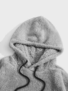 Manfinity VCAY 男士抽繩細節毛絨帽衫 - 灰色 - 查看 4