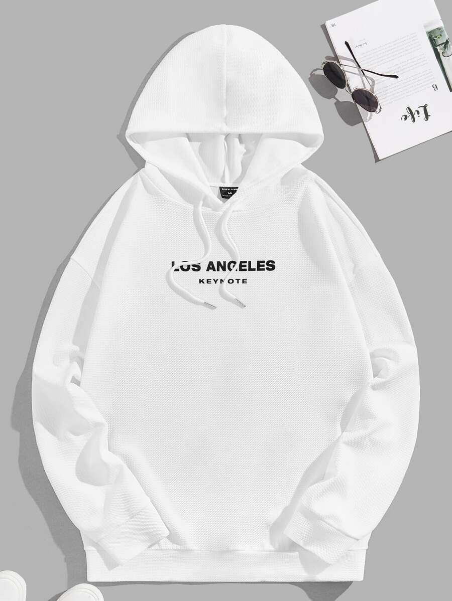 GENTILAND Loose Men's Letter Graphic Drawstring Hoodie - White - View 1