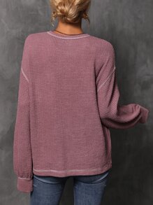 EMERY ROSE 燈籠袖口袋貼布頂針T恤 - 藕粉色 - 查看 2