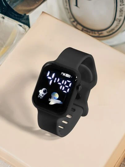 1pc Youth/Student Astronaut & Airplane Design TPU Material LED Electronic Sports Watch, Suitable For Daily Life And Back To School