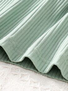 女孩高領條紋針織T恤 - 薄荷綠 - 查看 3