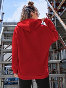 SHEIN Unity Christmas Letter Graphic Drawstring Drop Shoulder Hoodie Pullover Fall - Red - View 2