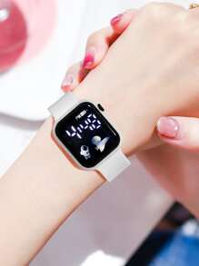 1pc Youth/Student Astronaut & Airplane Design TPU Material LED Electronic Sports Watch, Suitable For Daily Life And Back To School - White - View 4