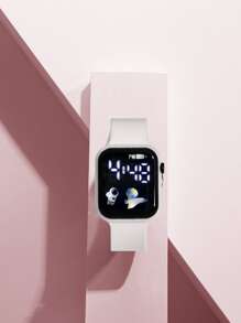 1pc Youth/Student Astronaut & Airplane Design TPU Material LED Electronic Sports Watch, Suitable For Daily Life And Back To School - White - View 5