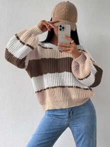 Chiquease Colourblock Rib-knit Drop Shoulder Jumper - Multicolor - View 4