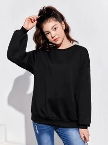 SHEIN 青少年女孩水鑽翅膀和字母圖案運動衫 - 黑色 - 查看 4