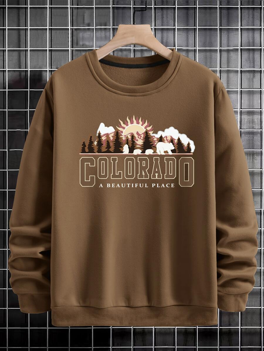 Manfinity 男士字母和樹圖案保暖套頭衫 - 棕色 - 查看 1