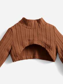 SHEIN 嬰兒紋理質感背心連衣裙和小高領前短後長套頭衫 - 鏽棕色 - 查看 3