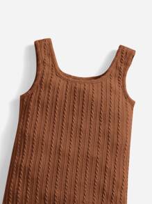 SHEIN 嬰兒紋理質感背心連衣裙和小高領前短後長套頭衫 - 鏽棕色 - 查看 4