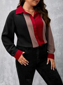SHEIN Clasi Plus Colorblock Button Front Shirt - Multicolor - View 3