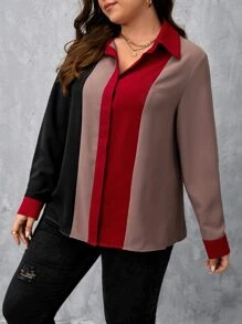 SHEIN Clasi Plus Colorblock Button Front Shirt - Multicolor - View 4