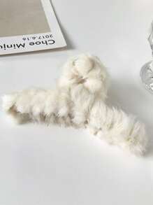 1pc White Plush Hair Claw Suitable For Daily Casual Home Use, Soft And Comfortable, For Outdoor Wear Cute - White - View 2