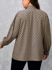 SHEIN Clasi Áo sơ mi Plus Size Nút phía trước Uốn nếp Tất cả trên in Thanh lịch - Nhiều màu - Xem 2