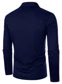 Manfinity Homme Men Contrast Gingham Trim Polo Shirt - Navy Blue - View 2