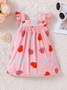 嬰兒愛心圖案荷葉邊連衣裙 - 粉色 - 查看 1
