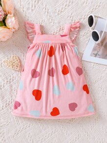 嬰兒愛心圖案荷葉邊連衣裙 - 粉色 - 查看 2