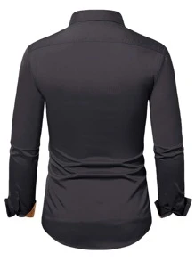 Manfinity Mode Hombres Camisa ribete en contraste con botón - Negro - Ver 2