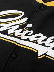 Aesthetic Post--Men's Loose Fit Letter Graphic Drop Shoulder Varsity Jacket Without Hood - Black - View 7