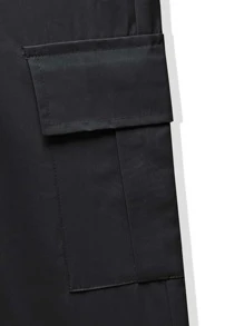 Manfinity Homme Men Flap Pocket Drawstring Waist Cargo Trousers - Black - View 5