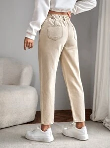 EMERY ROSE Women's Summer Paperbag Waist Straight Leg Jeans