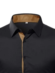 Manfinity Mode Hombres Camisa ribete en contraste con botón - Negro - Ver 5