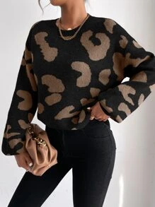 Chiquease Drop Shoulder Fluffy Knit Sweater,Long Sleeve Tops Knit Pullover Fall Winter Outfit - Black - View 3