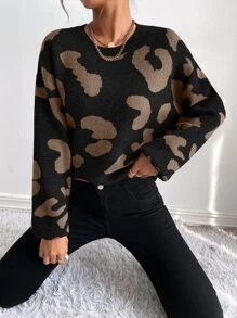 Chiquease Drop Shoulder Fluffy Knit Sweater,Long Sleeve Tops Knit Pullover Fall Winter Outfit - Black - View 4