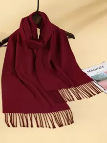 Solid Fringe Trim Scarf - Burgundy - View 2