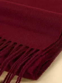 Solid Fringe Trim Scarf - Burgundy - View 3
