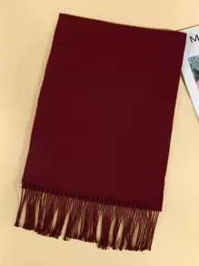 Solid Fringe Trim Scarf - Burgundy - View 4