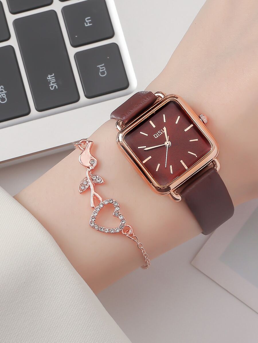 DISU 1 件极简主义石英表和 1 件手链节日作为返校学生的礼物 - 咖啡 - 查看 1