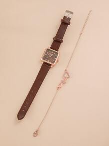 DISU 1 件极简主义石英表和 1 件手链节日作为返校学生的礼物 - 咖啡 - 查看 3