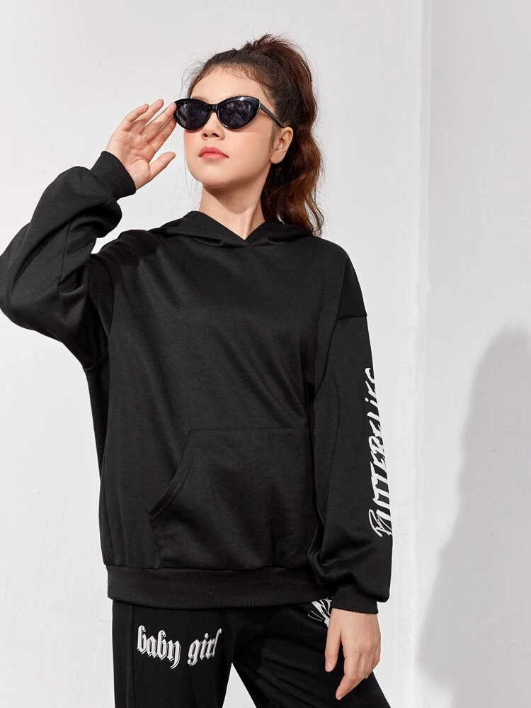 Teen Girls Butterfly & Letter Graphic Sweatshirt