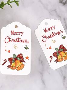100pcs Christmas Bell & Slogan Graphic Gift Wrapping Tag - Multicolor - View 2