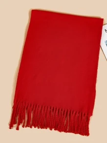 Solid Fringe Trim Scarf Winter Fall - Red - View 2