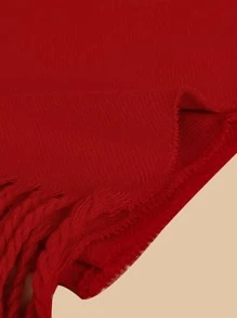 Solid Fringe Trim Scarf Winter Fall - Red - View 3
