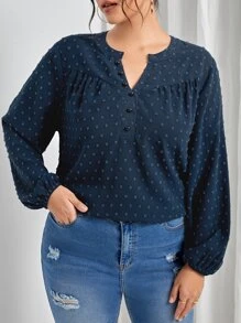 SHEIN LUNE 大碼圓點燈籠袖襯衫