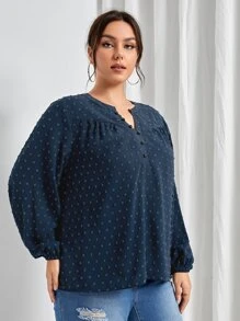 SHEIN LUNE 大碼圓點燈籠袖襯衫