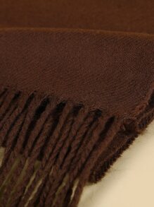 1條男士人造羊絨30cm寬純色流蘇窄領巾,中性情侶樣式頸暖適合日常使用 - 咖啡棕 - 查看 4