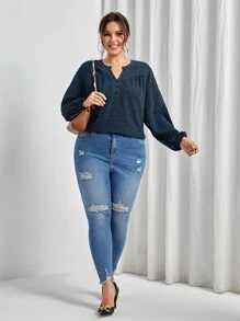 SHEIN LUNE 大碼圓點燈籠袖襯衫